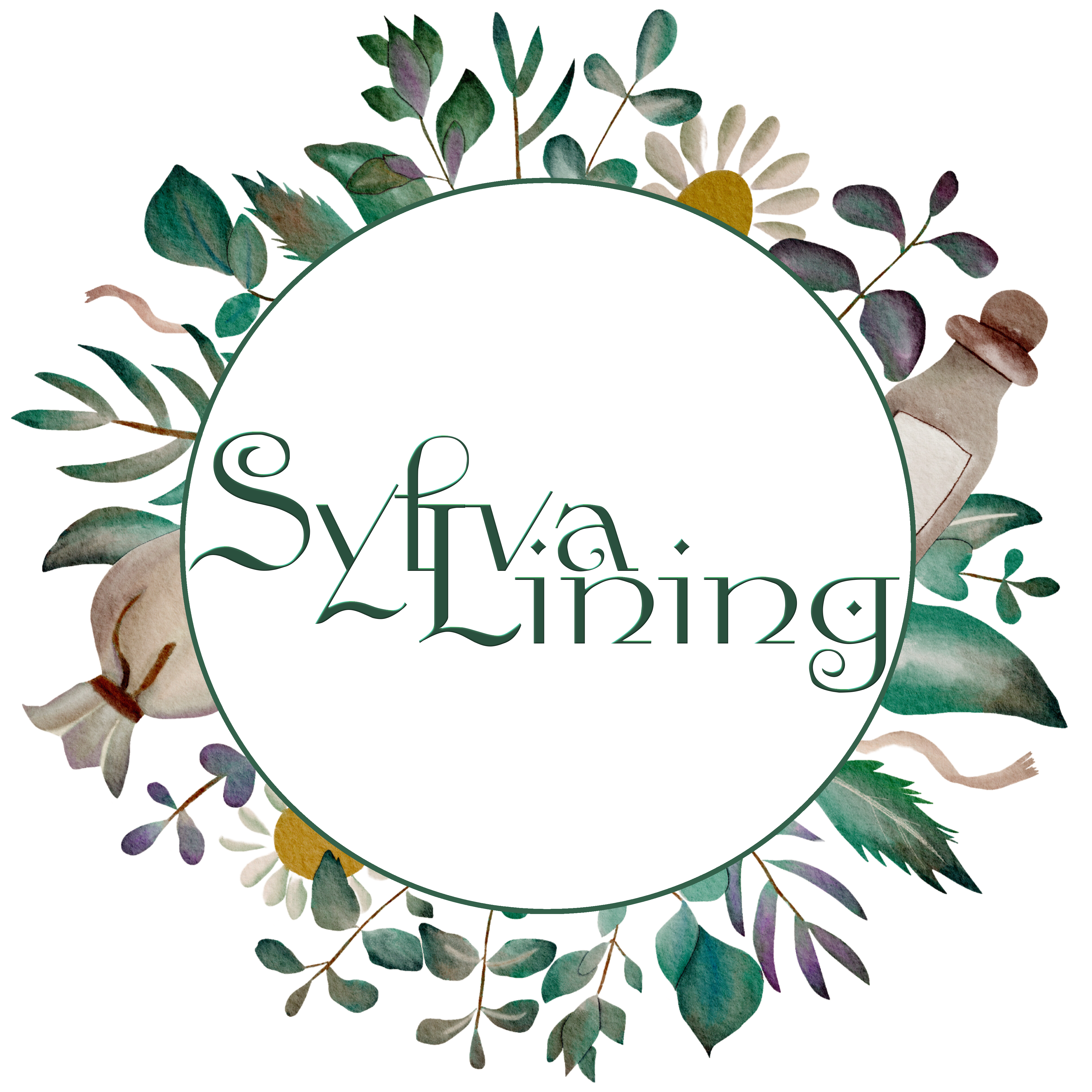 The Sylva Lining logo - a circle with illustrations of plants, bags, and bottles in mostly greens and blues surrounding the Sylva Lining text in green.